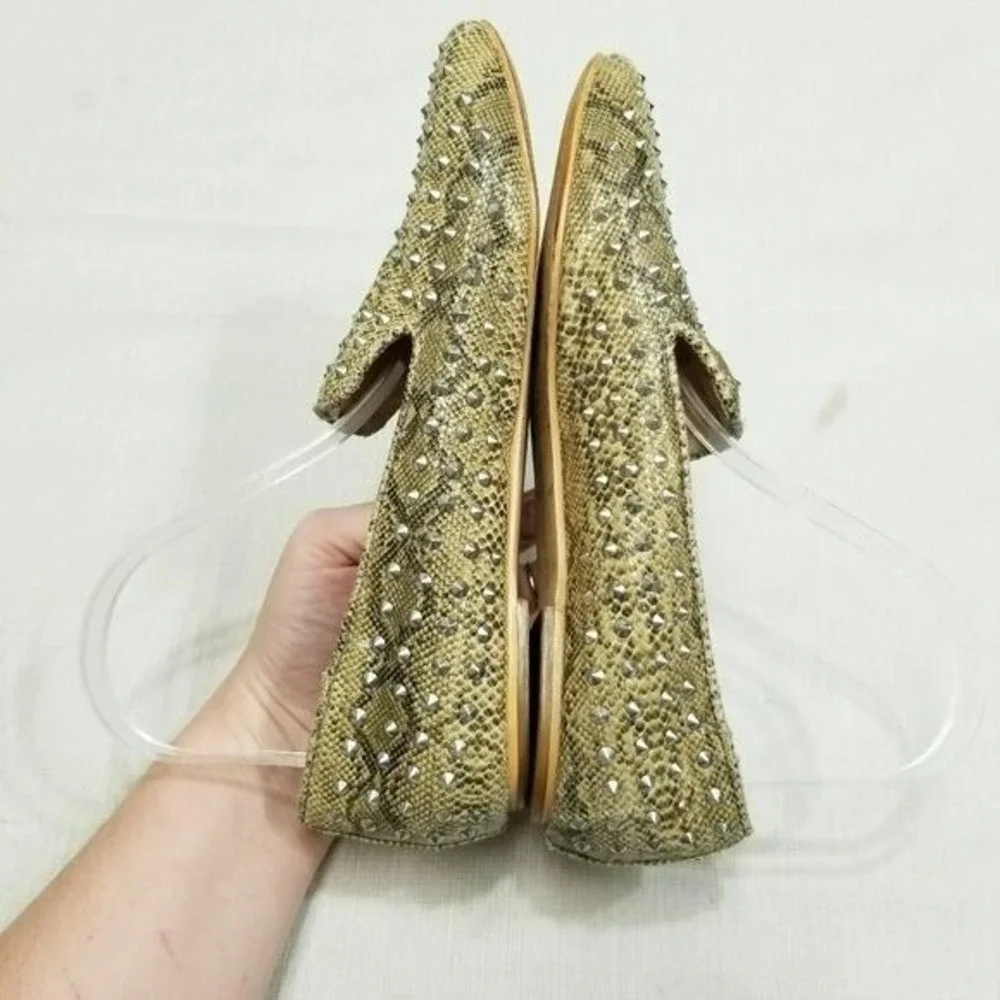 Matiko Spiked Loafers Women's Snakeskin Pattern Flats‎ Tan Leather 7.5  EUC